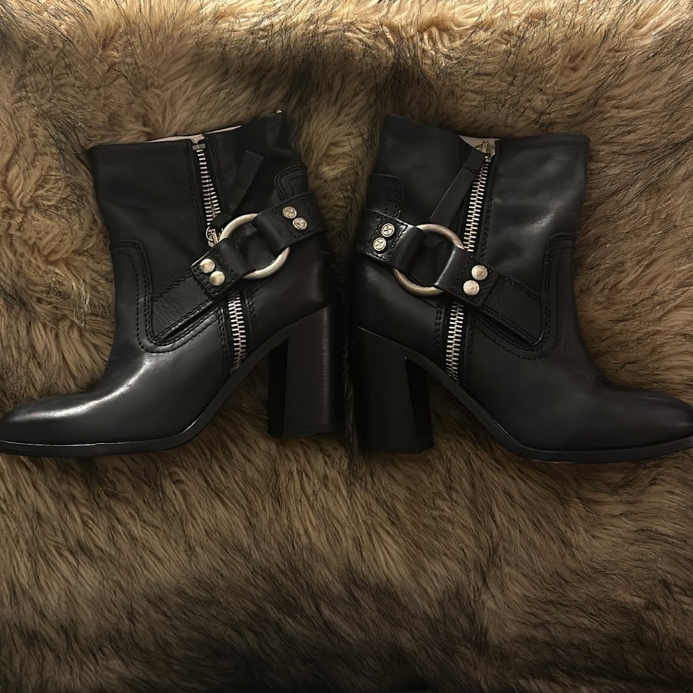 Diesel D-Flamingo Abz Harness Black Bovine Leather Block-heel Ankle Boots 8.5